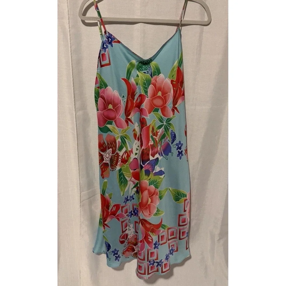 Natori Star Blossom L Robe & Gown Set Silky Floral Kimono Luxury Lounge Resort